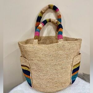 Colorful Woven Straw Tote Bag